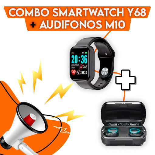 ⌚COMBO RELOJ Y68 + AUDÍFONOS M10🎧