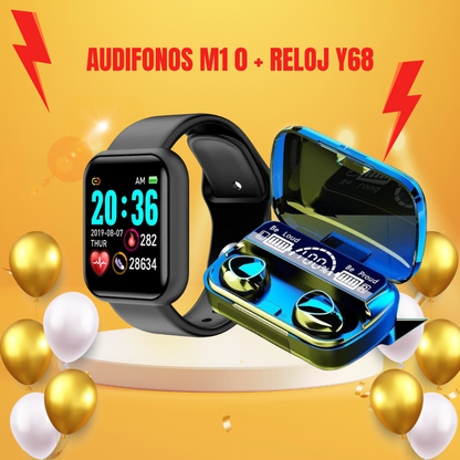 ⌚COMBO RELOJ Y68 + AUDÍFONOS M10🎧