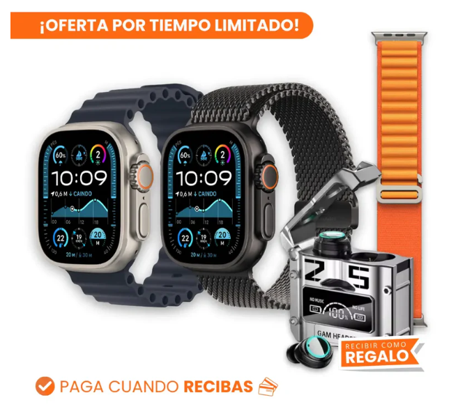 ⌚Super Combo SmartWatch Ultra 2 🤩+ 7 Pulsos + 🎧Audifonos M25🤩