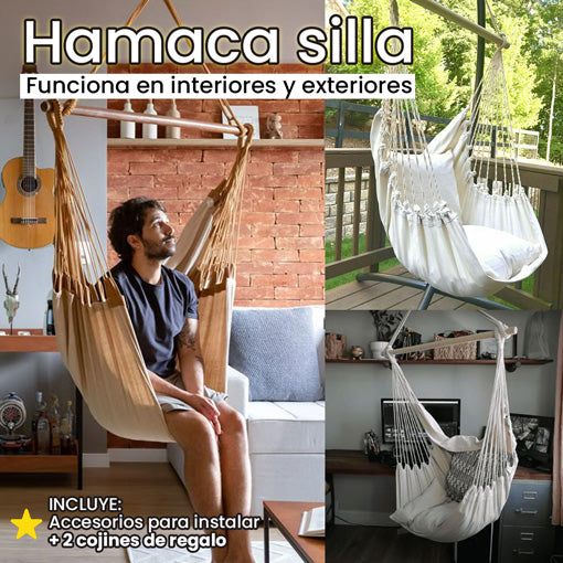 HAMACA SILLA + 2 COJINES GRATIS 🎁😱 ¡Accesorios incluidos!