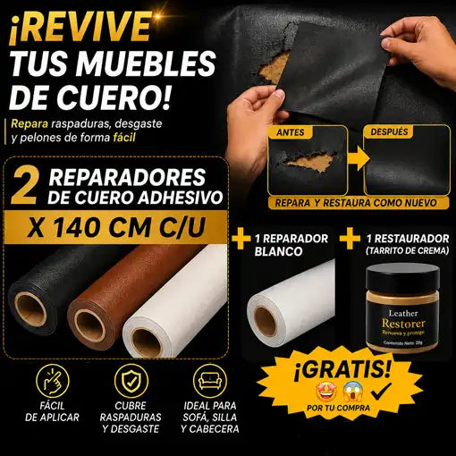 2 REPARADORES DE CUERO ADHESIVO x 140 CM + 1 REPARADOR BLANCO Y 1 RESTAURADOR GRATIS 🤩😱✔